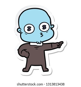 sticker of a cartoon weird bald spaceman