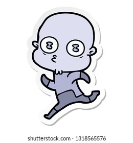 sticker of a cartoon weird bald spaceman