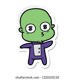 sticker of a cartoon weird bald spaceman