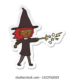 sticker of a cartoon witch girl casting spell