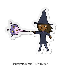 sticker of a cartoon witch girl casting spell