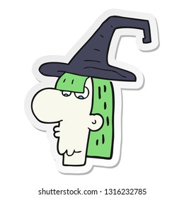 pegatina de una cabeza de bruja de dibujos animados