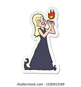 sticker of a cartoon witch woman casting spell
