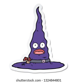 sticker of a cartoon witchs hat