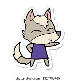 sticker of a cartoon wolf girl whistling and pointing