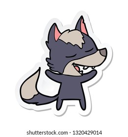 sticker of a cartoon wolf laughing
