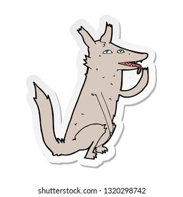 sticker of a cartoon wolf licking paw