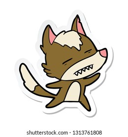 sticker of a cartoon wolf showing teeth whilst dancing