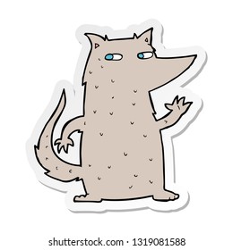sticker of a cartoon wolf waving