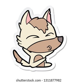 sticker of a cartoon wolf whistling