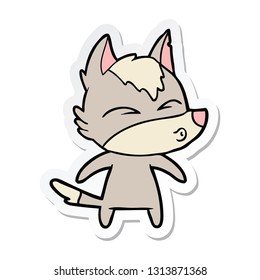 sticker of a cartoon wolf whistling