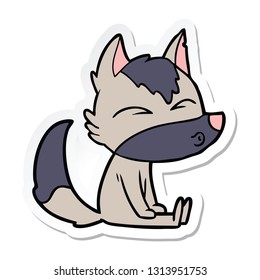 sticker of a cartoon wolf whistling
