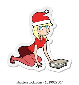 sticker of a cartoon woman in christmas hat