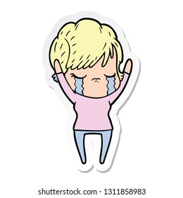 sticker of a cartoon woman crying