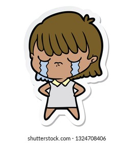 sticker of a cartoon woman crying