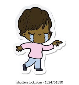 sticker of a cartoon woman crying