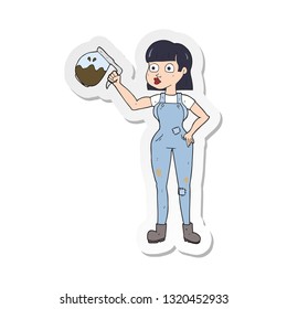 sticker of a cartoon woman in dungarees with coffee 