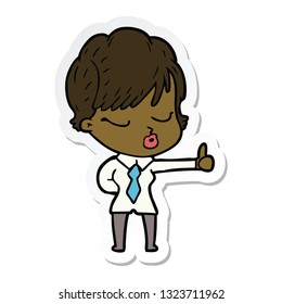 sticker of a cartoon woman with eyes shut