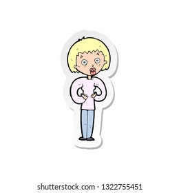 sticker of a cartoon woman gesturing at self