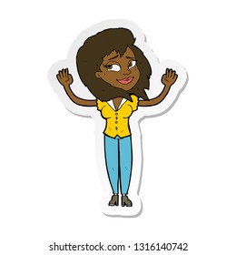 sticker of a cartoon woman giving up