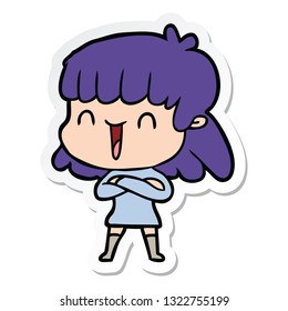 sticker of a cartoon woman laughing