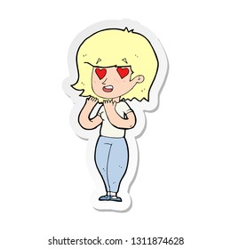 sticker of a cartoon woman in love
