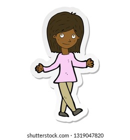 sticker of a cartoon woman with no worries