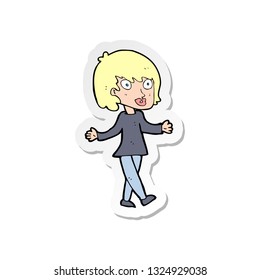 sticker of a cartoon woman with open arms