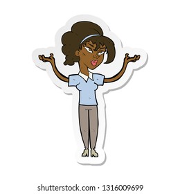sticker of a cartoon woman raising hands in air