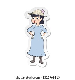 sticker of a cartoon woman in sensible dress