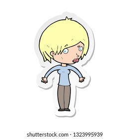 sticker of a cartoon woman shrugging