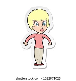 sticker of a cartoon woman shrugging shoulders