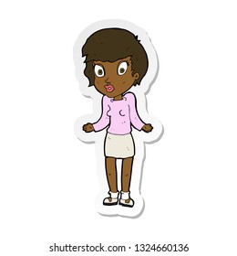 sticker of a cartoon woman shrugging shoulders