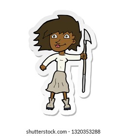 sticker of a cartoon woman with spear