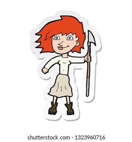 sticker of a cartoon woman with spear