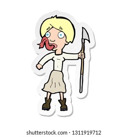 sticker of a cartoon woman with spear sticking out tongue