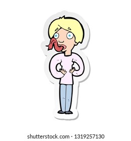 sticker of a cartoon woman sticking out tongue