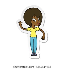 sticker of a cartoon woman waving