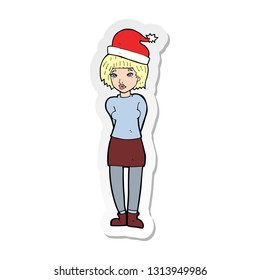 adesivo de uma mulher de desenho animado usando chapéu de natal