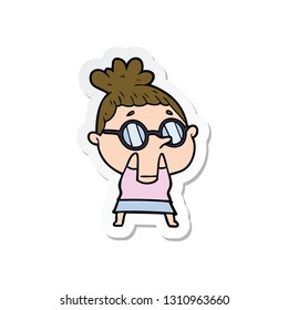 sticker of a cartoon woman wearing glasses