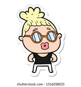 sticker of a cartoon woman wearing spectacles