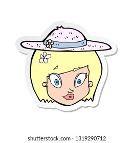 sticker of a cartoon woman wearing summer hat