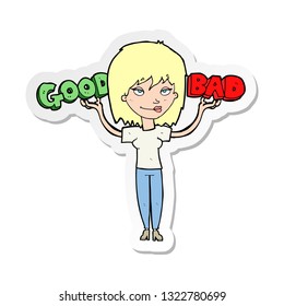 Sticker Of A Cartoon Woman Weighing Up Options