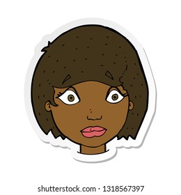 sticker of a cartoon worried female face