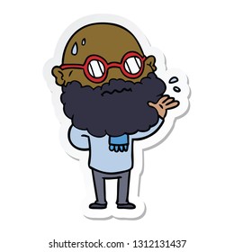 sticker of a cartoon worried man with beard and spectacles