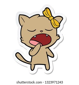 sticker of a cartoon yawning cat