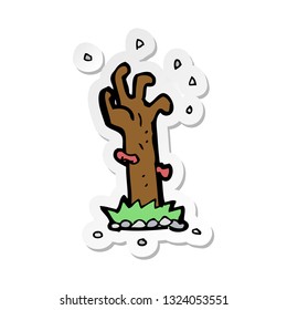 sticker of a cartoon zombie rising from grave
