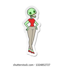 sticker of a cartoon zombie woman