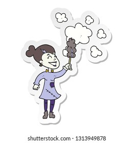 sticker of a cartoon zombie woman dusting