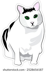 Sticker with a cat. Vector. Meme surprised black and white cat - Hug. Minimalist style, comic book, cartoon. 